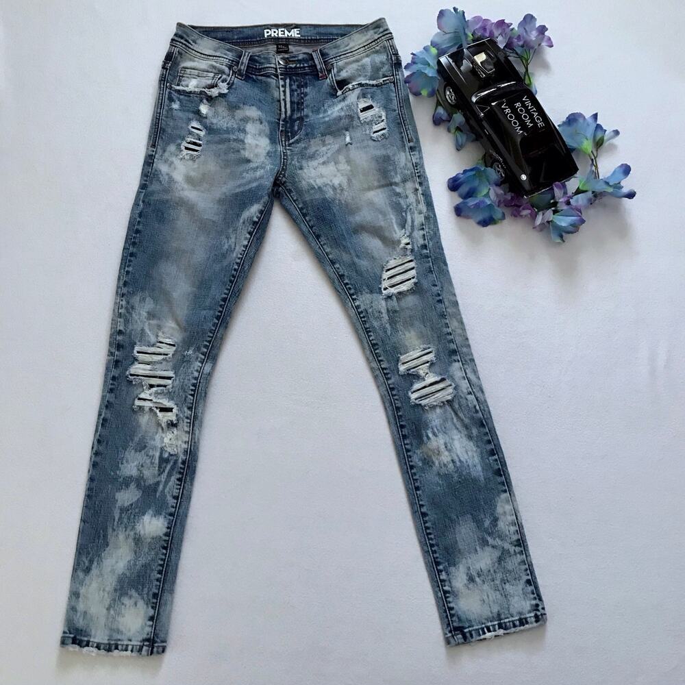 Preme NWOT Rip and Repair Light Wash Skinny Jeans Men 32 - Picture 2 of 9